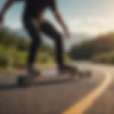 Mastering Carving Techniques on the Longboard A rider performing a carving maneuver on a longboard in a scenic environment.