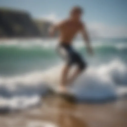 Illustration of a surfer demonstrating the goofy foot stance on a wave.