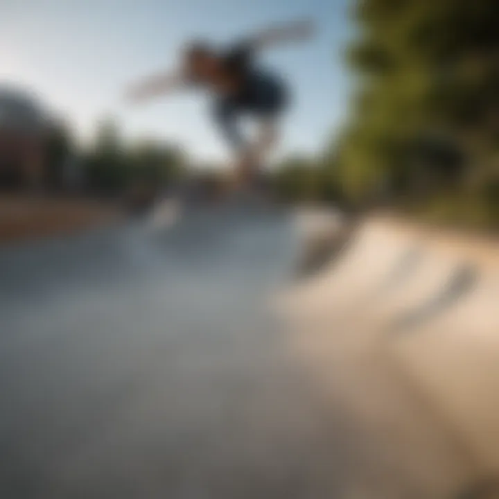 Skateboarder performing a trick on a half pipe mini ramp, demonstrating riding techniques.