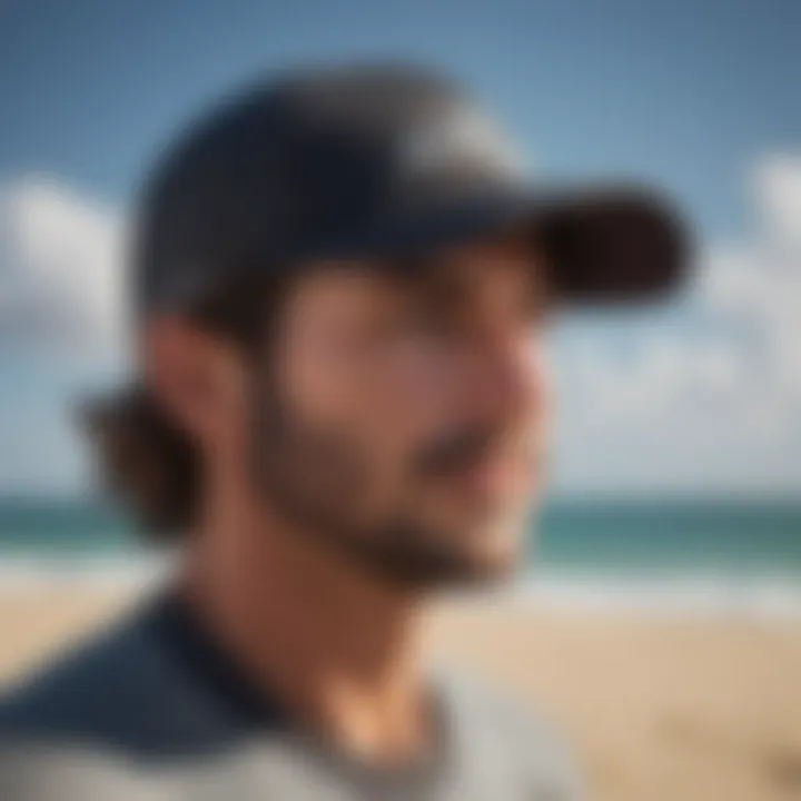 Different styles of kitesurfing hats displayed