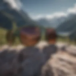 Vibrant Pit Viper sunglasses showcased against a mountainous backdrop