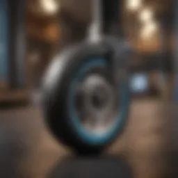 Close-up view of longboard wheels showcasing different materials.