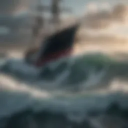 A colossal rogue wave towering over a small ship