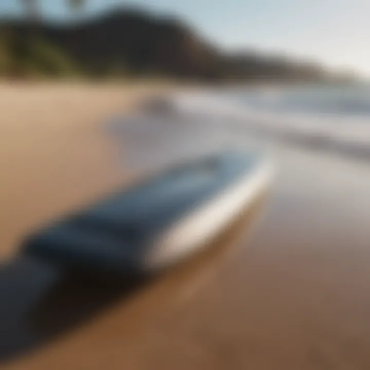 A sleek jet surf board displayed on the beach