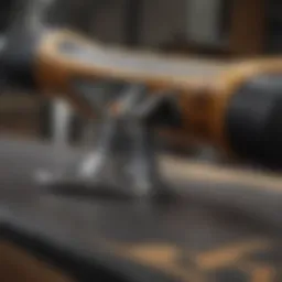 Detailed view of a skateboard truck tool highlighting its unique features