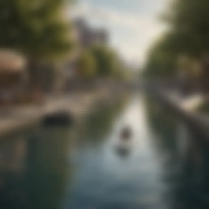 A serene waterfront park transformed into an active leisure space, depicting the potential of urban waterfronts.