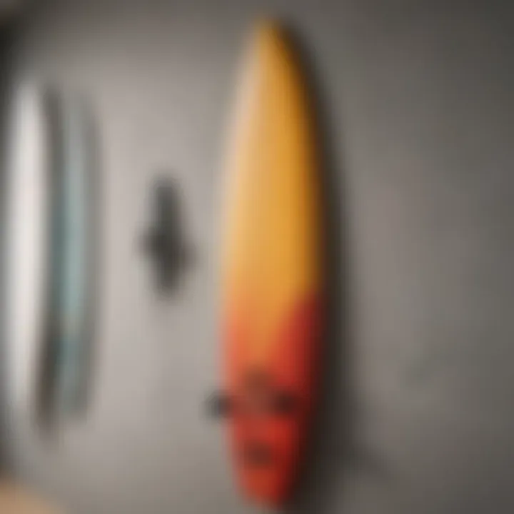 Elegant surfboard hooks mounted on a stylish wall