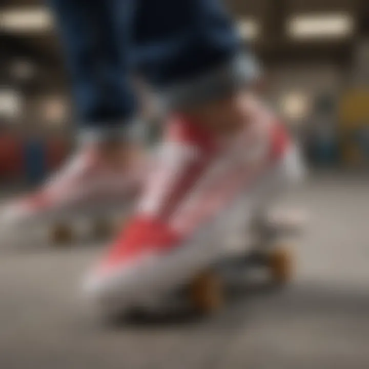 Vans checkerboard platform sneakers on a skateboard at a skate park