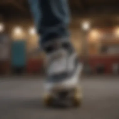 Close-up of Vans footwear on a skateboard, emphasizing the brand's connection to extreme sports.