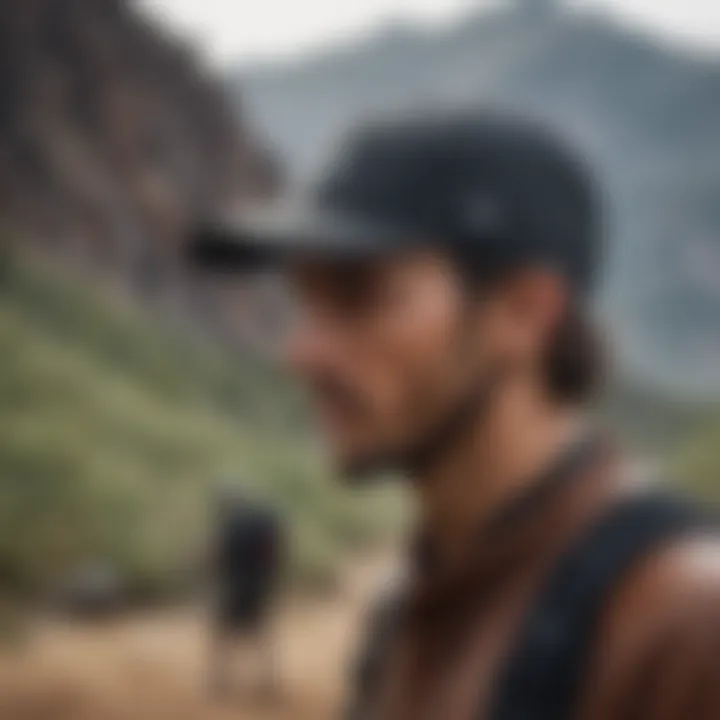 Athlete adjusting their Vissla hat while preparing for a mountain biking ride