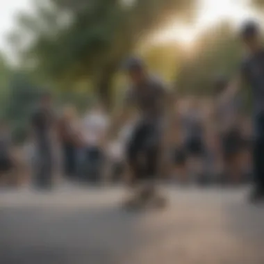 Group of campers engaged in a friendly skateboarding competition