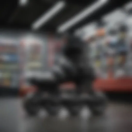 Diverse selection of rollerblades on display in a retail store