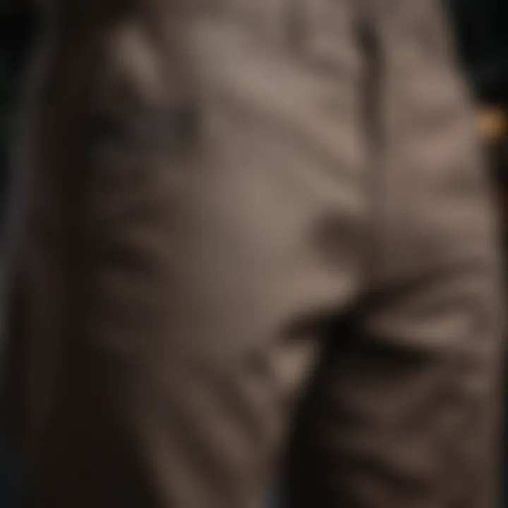 Close-up of Dickies work pants highlighting fabric quality and stitching.