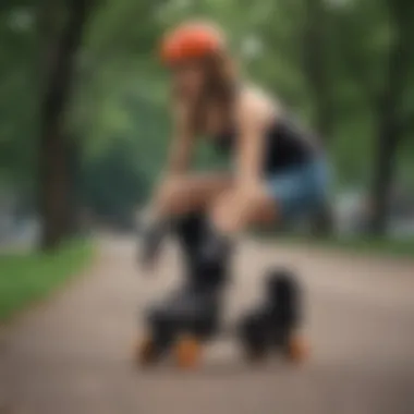 A skater demonstrating different rollerblading styles in a park