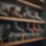 Variety of adult roller blades displayed on a shelf