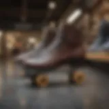 A variety of skates displayed in a retail store setting