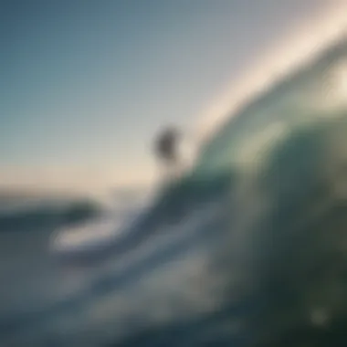 Gliding Through the Waves A dynamic view of a wing foil surfer gliding over waves, showcasing the synergy between wind and water.