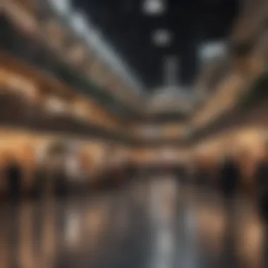 A panoramic view of Woodland Mall bustling with shoppers exploring various stores.